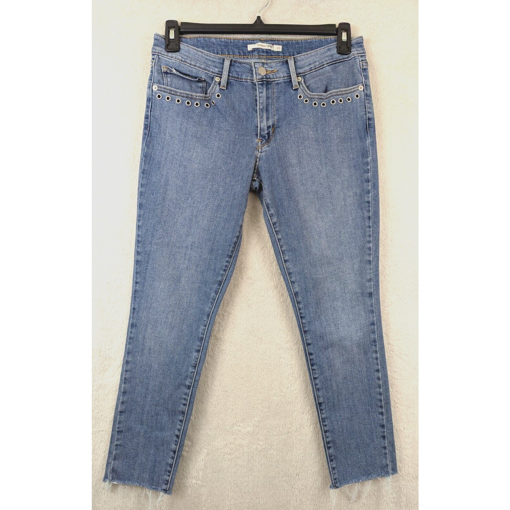 Levi 711 Jeans sz 30 Skinny crop ankle stretchy mid rise blue raw hems 0699
